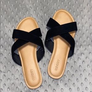 Faux-Suede Cross-Strap Slide Sandals